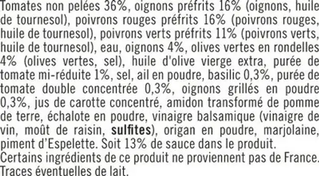 Légumes à la basquaise 1kg nutrition facts table