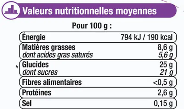 Crème glacée gourmande douceur vanille Madagascar nutrition facts table