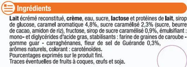 Crème glacée gourmande caramel fleur de sel Guérande ingredients label