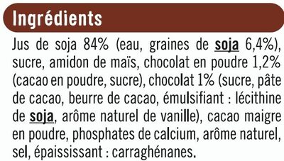 Soja à boire chocolat ingredients label