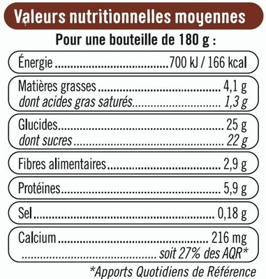 Soja à boire chocolat nutrition facts table