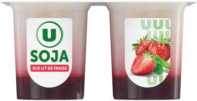 Dessert végétal au lait de soja sur lit de fraise 4 pots x100g front packaging