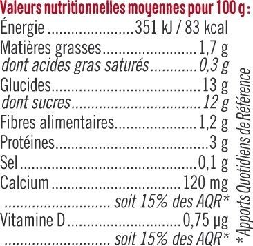 Dessert végétal au lait de soja sur lit de fraise 4 pots x100g ingredients label