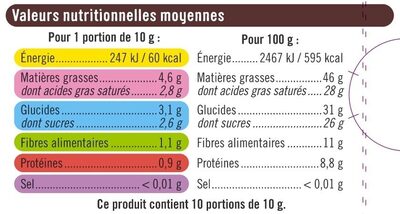 Chocolat noir 74% de cacao d'Equateur Tablette de 100g ingredients label