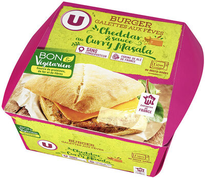 Burger galette aux fèves cheddar et sauce curry Massala, bon & végetarien