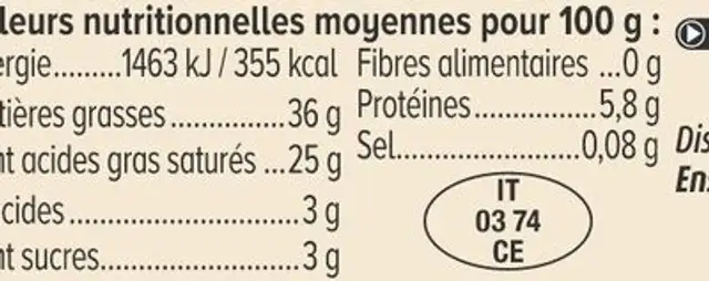 Mascarpone, fromage triple crème bio 36%MG - 250g ingredients label