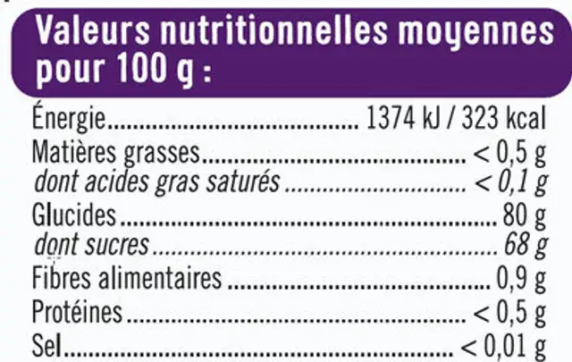 Fleurs sans gélatine bon & végétarien nutrition facts table
