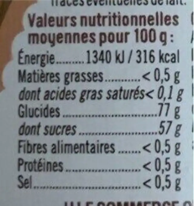 Nappage caramel nutrition facts table