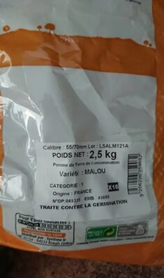 Pomme de terre, Malou, de consommation, calibre 55/75mm catégorie1 nutrition facts table