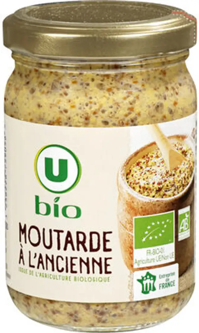 Moutarde à l'ancienne bio bocal de 200g front packaging