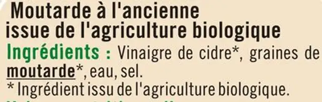 Moutarde à l'ancienne bio bocal de 200g ingredients label