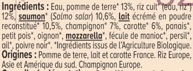 Plat bébé Risotto au saumon et champignon, dès 18 mois - 260g - Repasbébé nutrition facts table