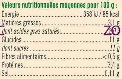 Yaourt parfum citron 4 unités, 125g ingredients label