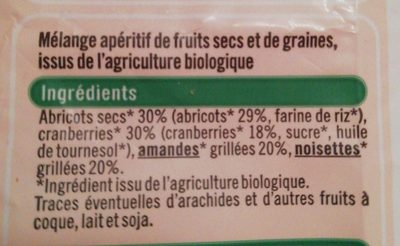 Mélange apéritif sucré ingredients label