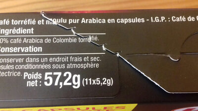 Espresso ingredients label