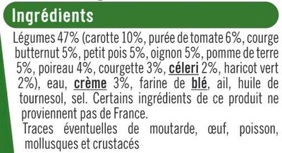 Velouté de 10 légumes ingredients label