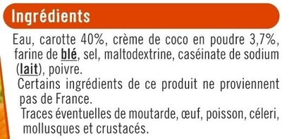 Velouté de carotte au lait de coco ingredients label