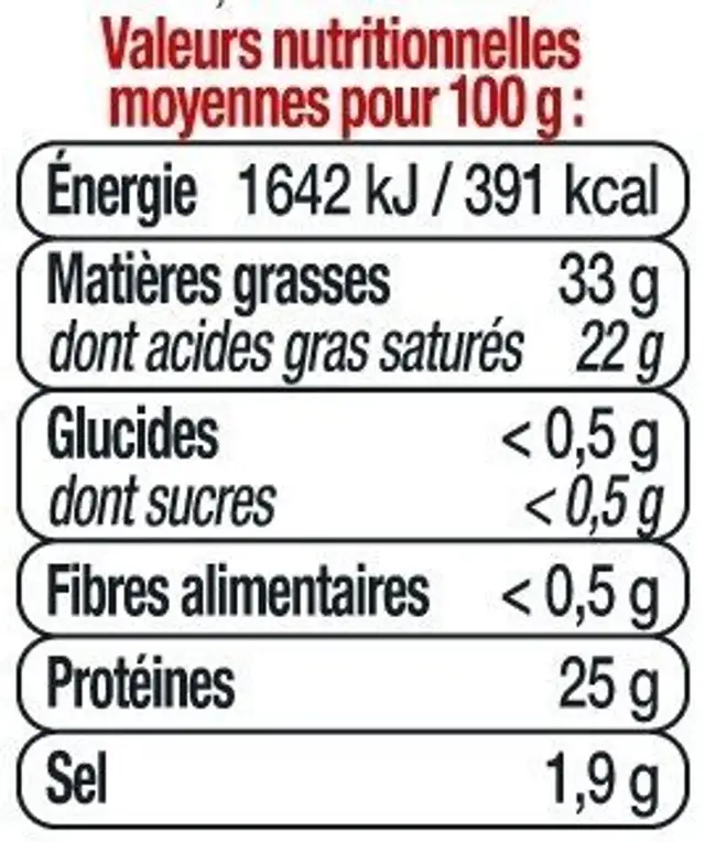 Des de gouda vieux pasteurisé 4%MG ingredients label