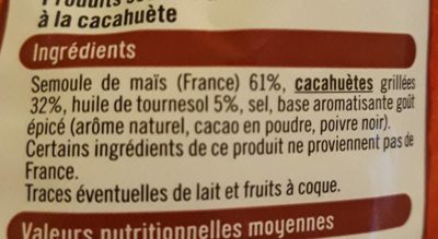Soufflés à base de maïs à la cacahuète ingredients label
