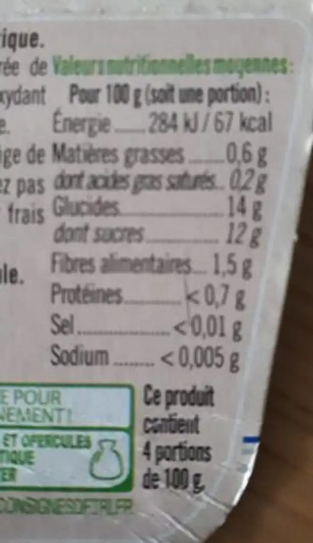 Dessert bébé Pomme et pruneau, de 6 à 12 mois - 4x100g - Petits pots bébé nutrition facts table