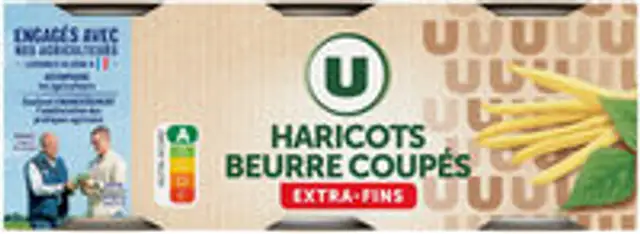 Haricots beurre coupés extra fins - 3 boîtes de 110g net égoutté