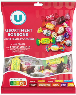 Assortiment bonbons saveurs fruits et caramels, sachet 340g