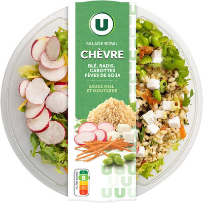 Salade bowl chèvre -cuit de fromage de chèvre de fruits sec et d'une coupelle de sauce au miel