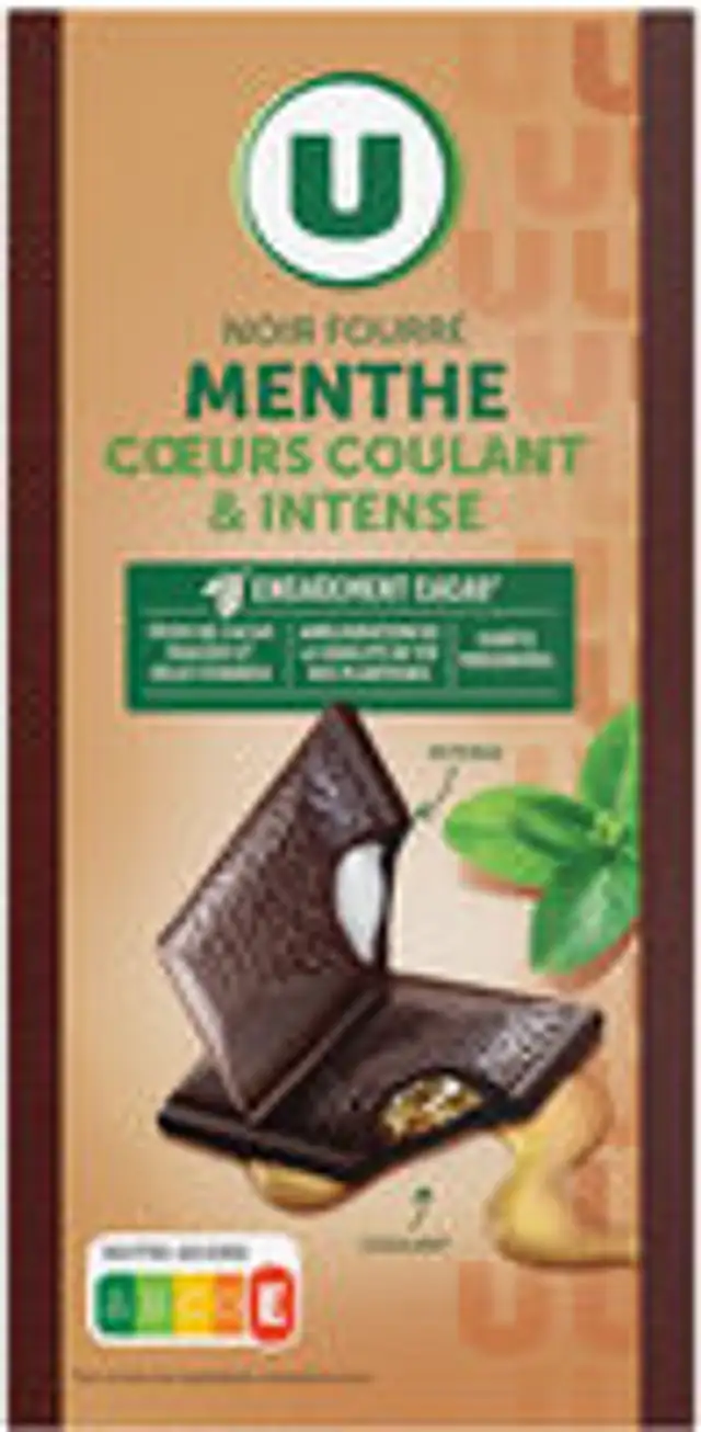 Chocolat noir fourré bi texture menthe Tablette de 130g