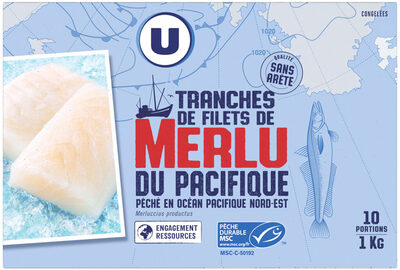 Tranches de filet de merlu du Pacifique surgelés 10x100g front packaging