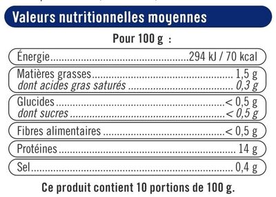 Tranches de filet de merlu du Pacifique surgelés 10x100g ingredients label