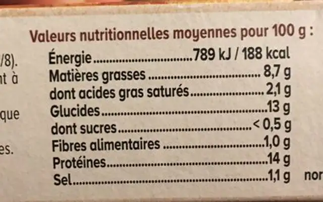 Escalope de dinde panée à la normande nutrition facts table