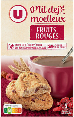 Biscuits Petit Déjeuner moelleux céréales fruits rouges 250g