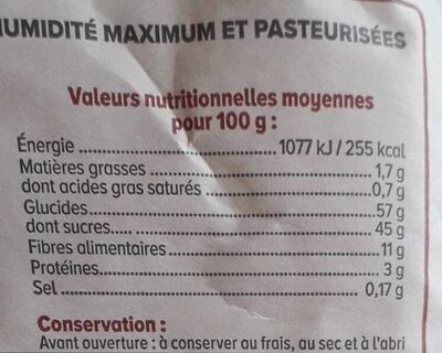 Figues moelleuses bio - Sachet 200g nutrition facts table