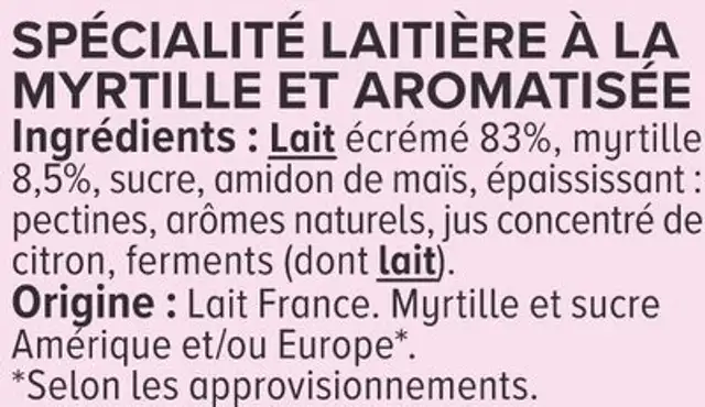 SKYR Myrtille - 450g nutrition facts table