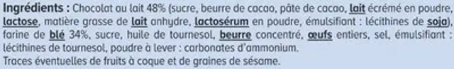 Gâteaux Bâtonnets au chocolat au lait, paquet 150g nutrition facts table