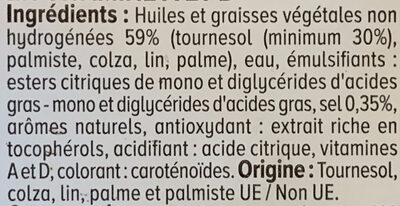 Margarine allégée au tournesol 60%MG, barquette 500g ingredients label