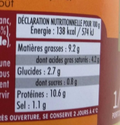 Langue de Boeuf Sauce piquante nutrition facts table