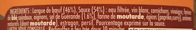 Langue de boeuf sauce piquante ingredients label