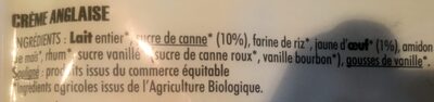 Creme anglaise ingredients label