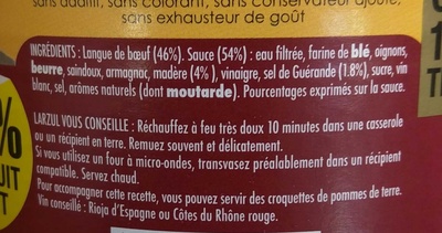 Langue de Boeuf Sauce Madère ingredients label