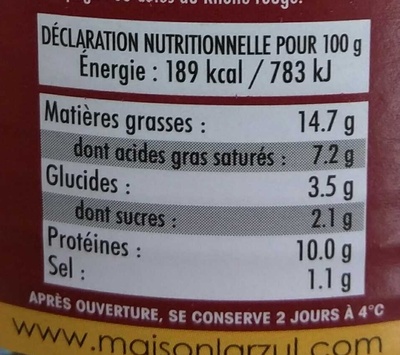 Langue de Boeuf Sauce Madère nutrition facts table