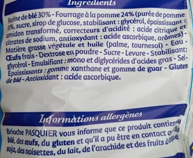 Beignet pomme ingredients label