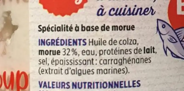 Brandade de morue ingredients label
