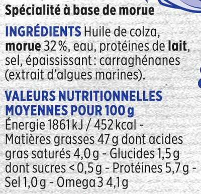 Brandade de morue Coudène nutrition facts table