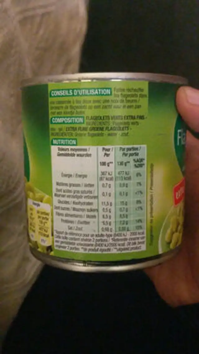 Flageolets verts extra fins nutrition facts table