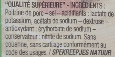 Lardons nature ingredients label