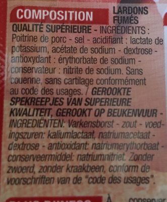 Lardons fumés ingredients label