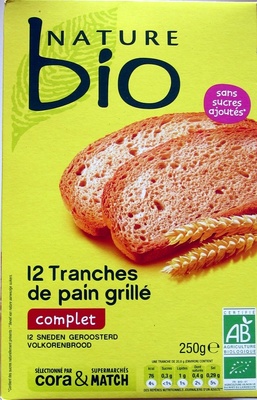 12 tranches de pain grillé complet front packaging