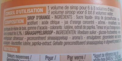 Sirop d'orange ingredients label