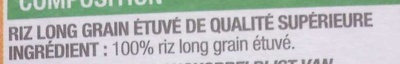 Riz long grain étuvé ingredients label